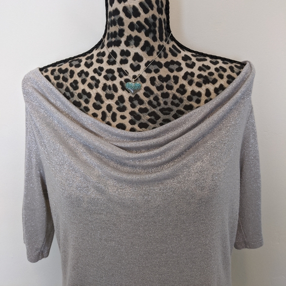 The Limited Silver Shimmery Draped Blouse Medium - Picture 4 of 7